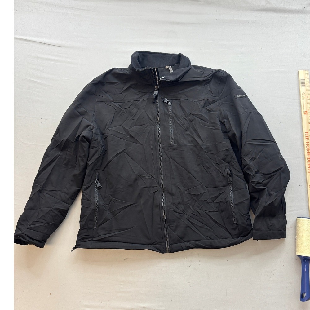 Calvin Klein Mens Black Softshell Fleece Lined Full Zip Jacket Size Large